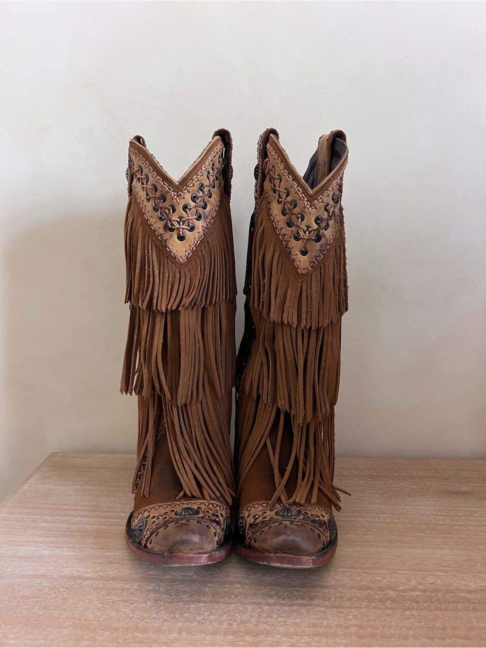 Lane Wind Walker Sandstone Leather Fringe Cowboy Boots - Picture 7 of 16
